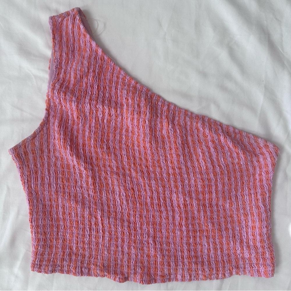 A New Day Pink & Orange Smocked One Shoulder Crop Top XXL Plus Size